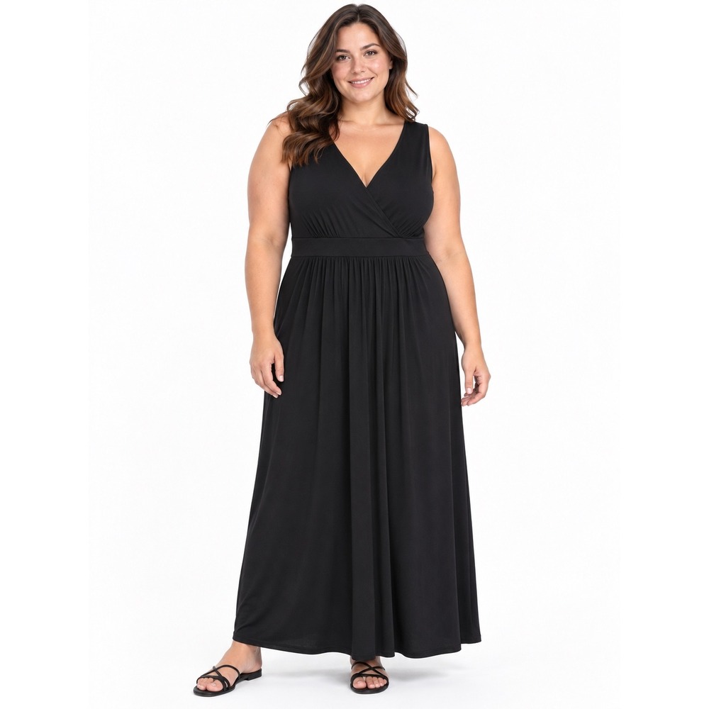Christopher & Banks XL Black Sleeveless Surplice Maxi Dress Wrinkle Free Stretch